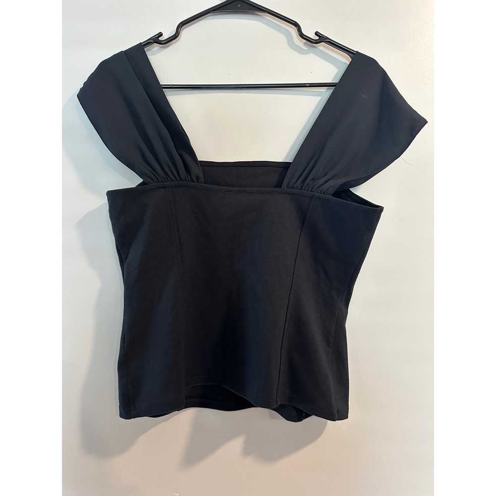 Anthropologie Meadow Rue Black Ruched Cap Sleeve Square Neck Top Size M NEW - Picture 2 of 5